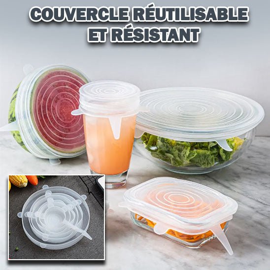 ECOSealPro™ |COUVERCLE ALIMENTAIRE EN SILICONE (Pack de 6) - Rangement Révolution