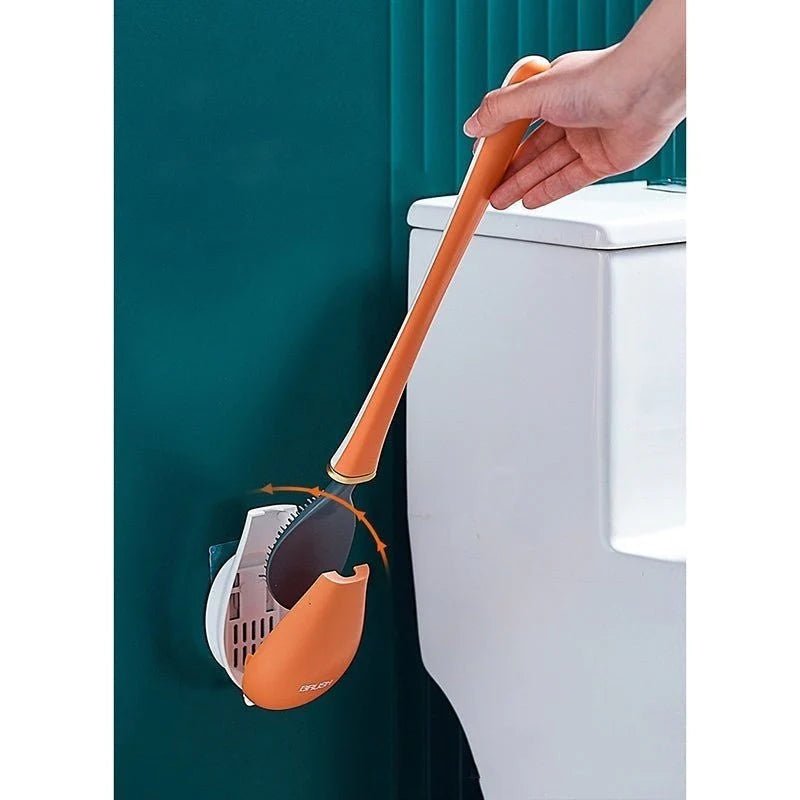 Brosse de Toilette en Silicone avec Manche Long| ScrubHero™ - Rangement Révolution